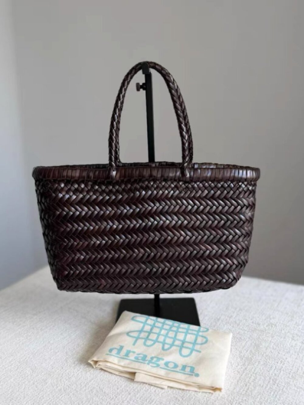 Dragon Diffusion Mini Flat Gora Dark Brown Basket Bag